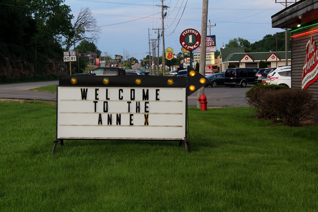 A graphic of the welcome sign with an arrow that says, "Welcome to the Annex" outside of the Annex